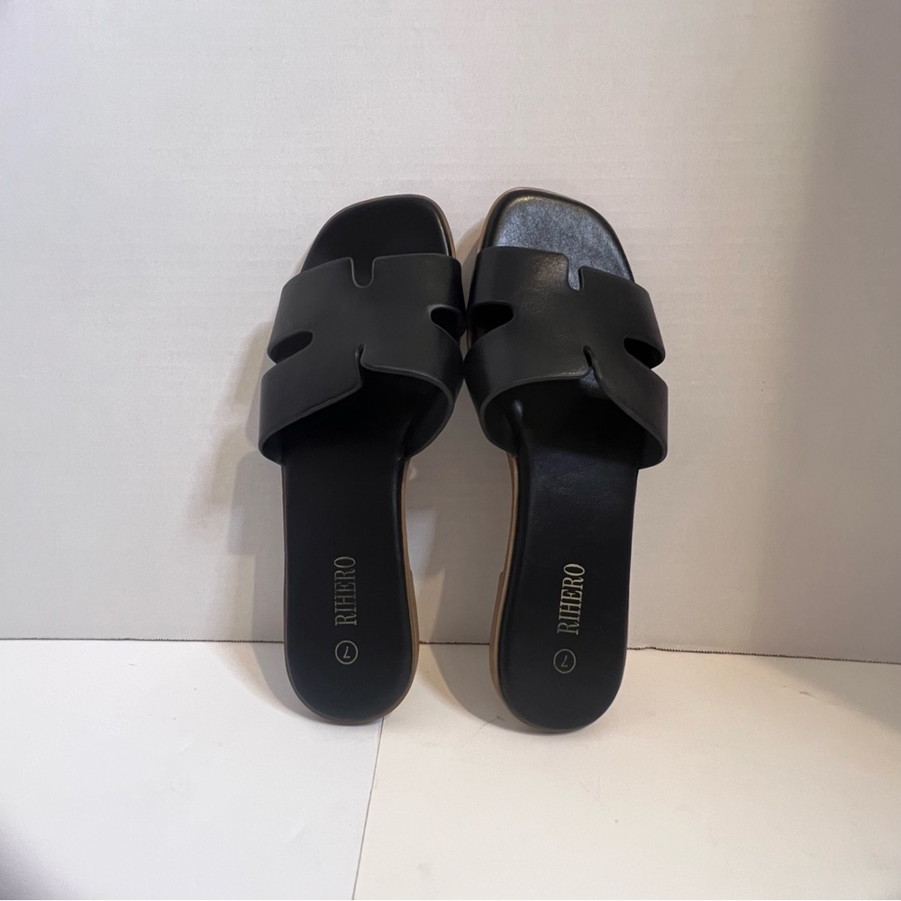 Women’s Flat Slip On Slide Sandals, Rihero , Black, Size 7 - Picture 4 of 8